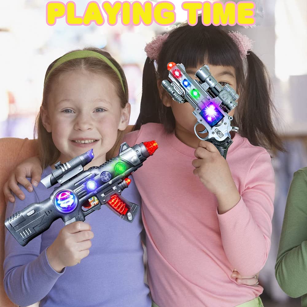 ArtCreativity LED Light Up Toy Gun Set - 12.5 Inch Assault Rifle & 9 Inch Hand Pistol with Flashing Lights & Sound Effects - Battery Included - Cool Action Play Toy for Kids Birthday Party, Outdoor Games & Role Play Adventures