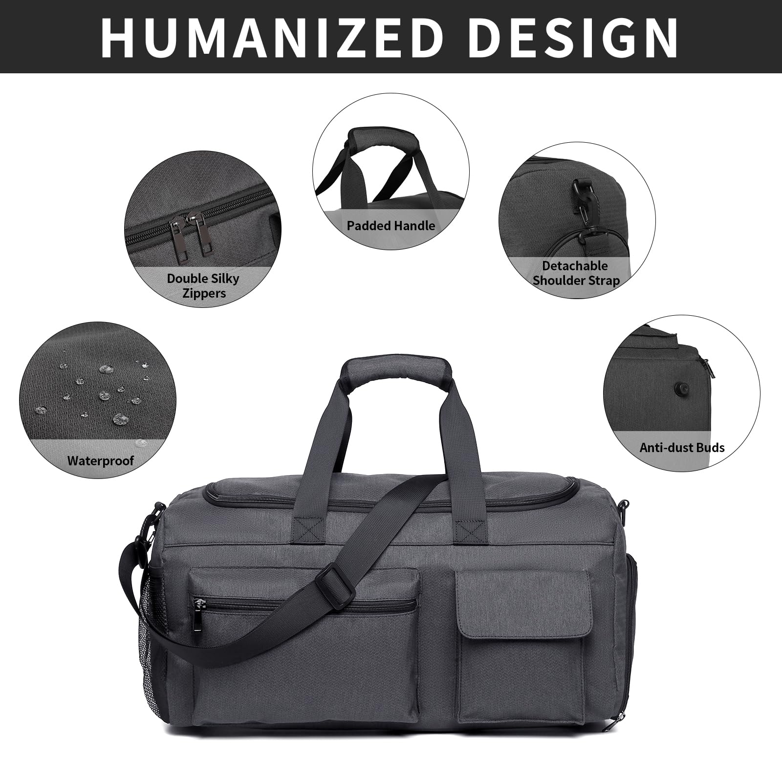 **Men's Large Gym & Travel Duffle Bag with Wet Pocket & Shoe Compartment - Black | Perfect for Workouts, Weekend Trips & Overnight Travel**