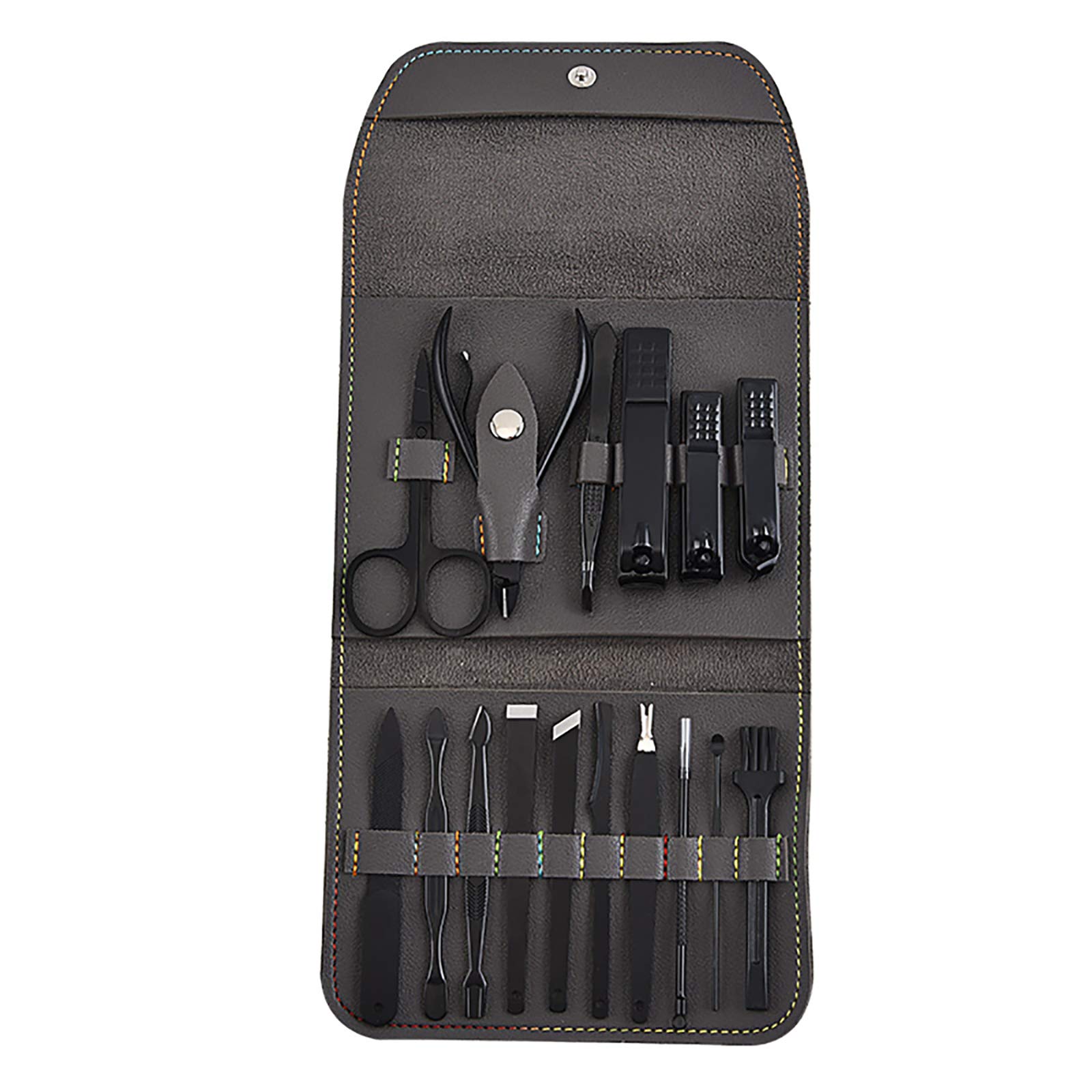 Professional 16Pcs Stainless Steel Manicure Pedicure Set - Nail Clippers, Scissors & Grooming Kit for Perfect Nails at Home or Salon (Gray) | Ideal for Personal Care, Travel & Gift Giving