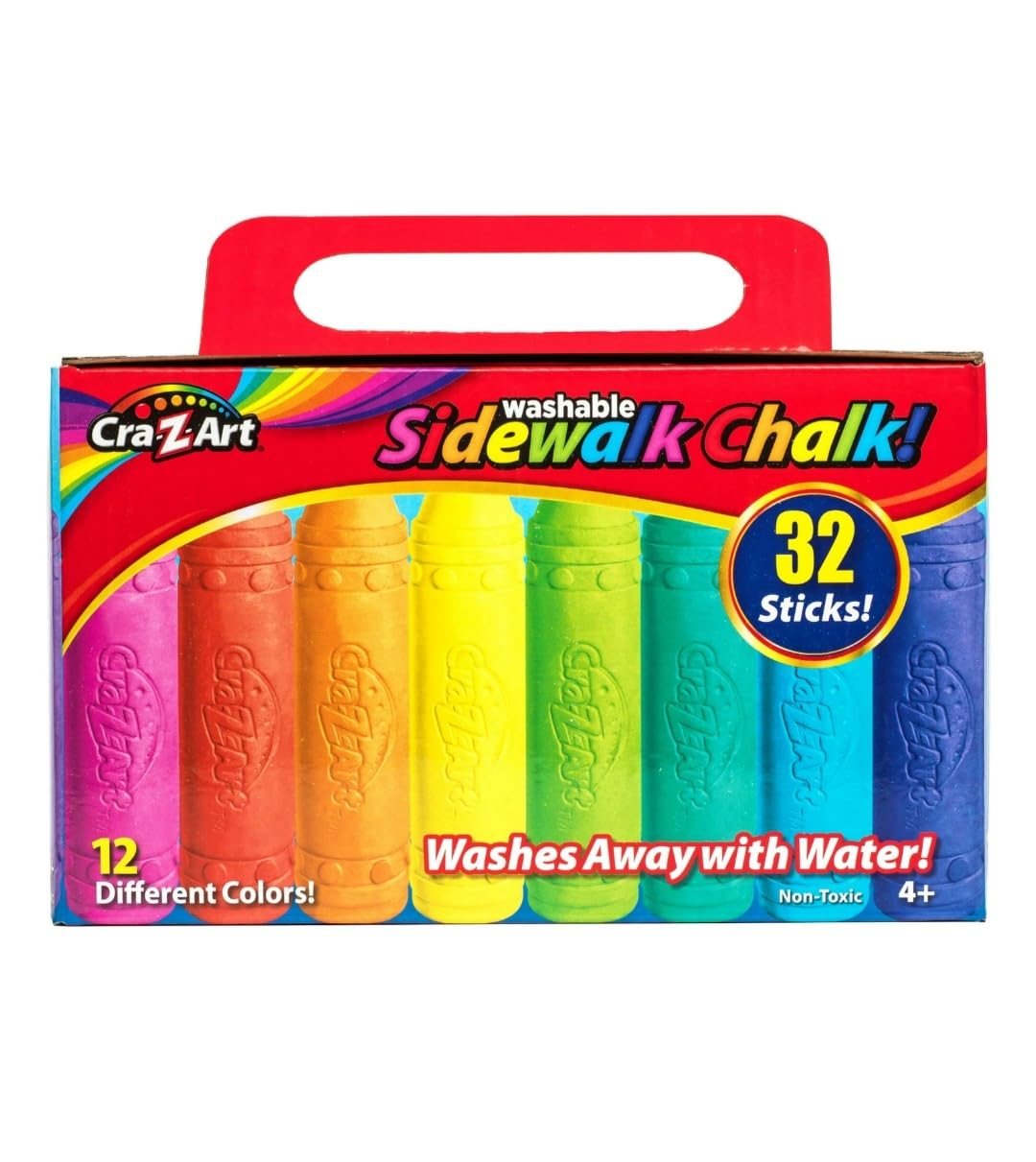 Cra-Z-Art Sidewalk Chalk - 32 Vibrant Colors Non-Toxic Outdoor Chalk for Kids - Perfect for Driveway Art, Playground Fun & Summer Activities