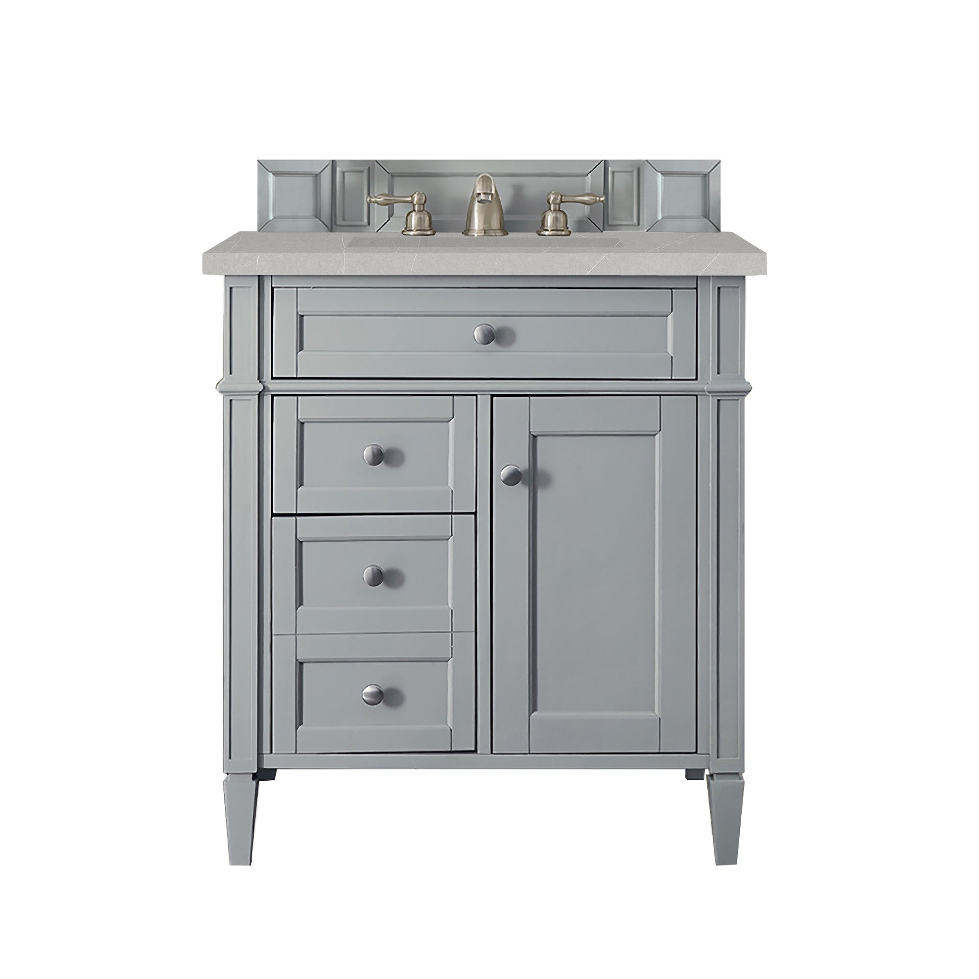Brittany 30-Inch Single Bathroom Vanity Set with 3CM Eternal Serena Quartz Countertop in Urban Gray - Perfect for Modern Home Bathroom Renovation & Small Space Design