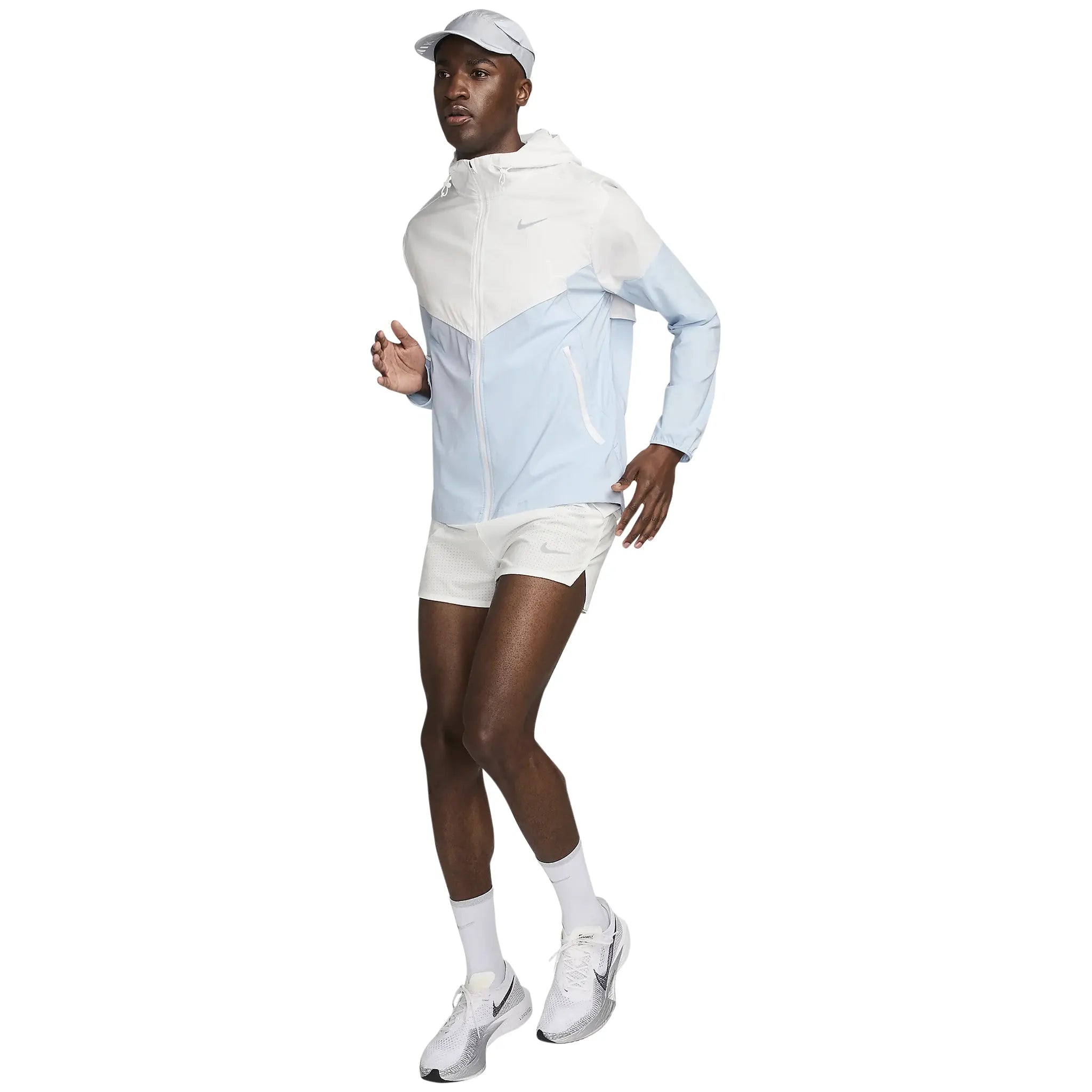 Nike Repel Packable Windrunner Jacket - Waterproof Lightweight Hooded Raincoat for Men & Women (White/Blue) - Perfect for Hiking, Running & Outdoor Adventures
