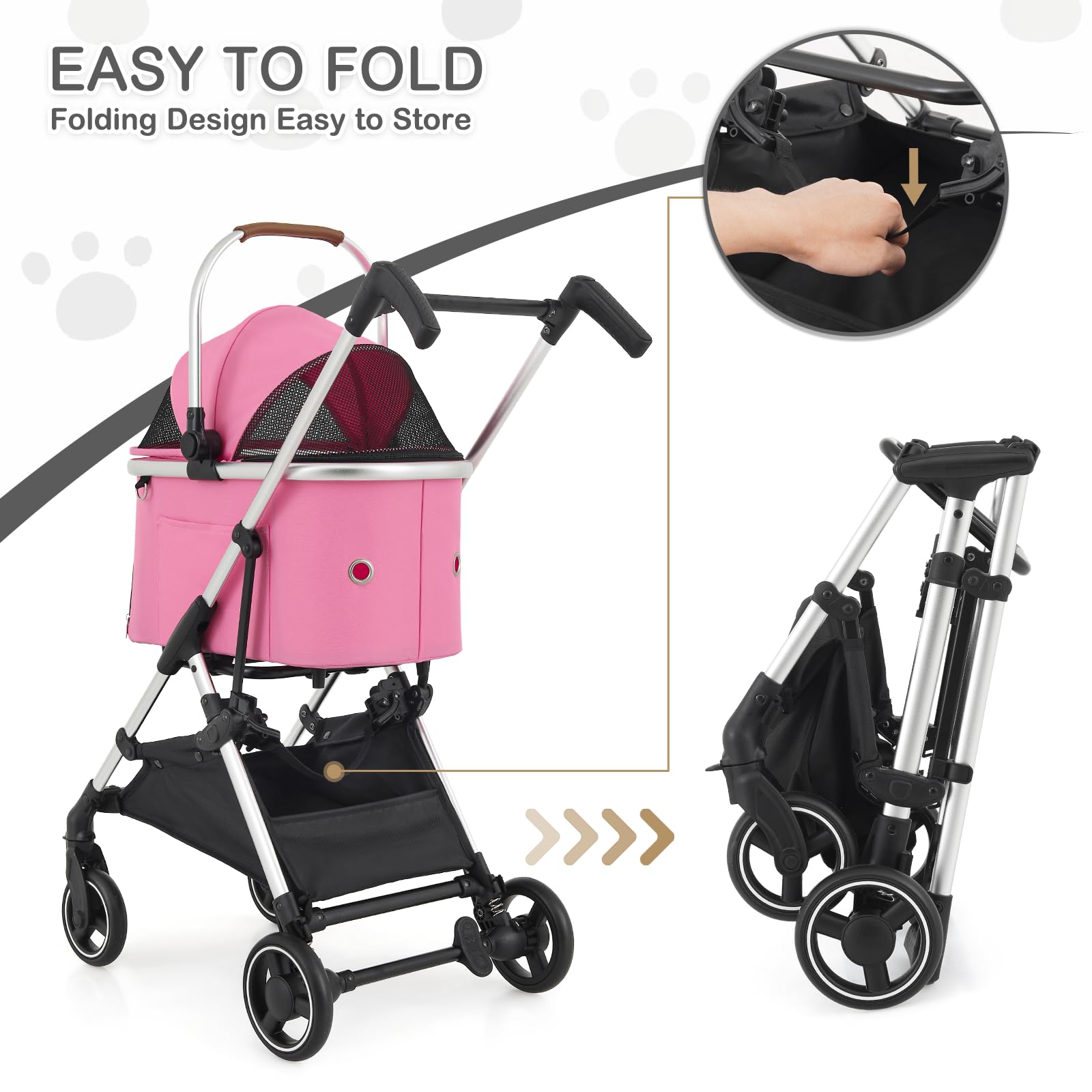 MoNiBloom Lightweight Pet Stroller for Small & Medium Dogs - Foldable Jogging Stroller with Detachable Carrier & Durable Aluminum Frame - Pink | Perfect for Walking, Traveling & Outdoor Adventures with Your Dog
