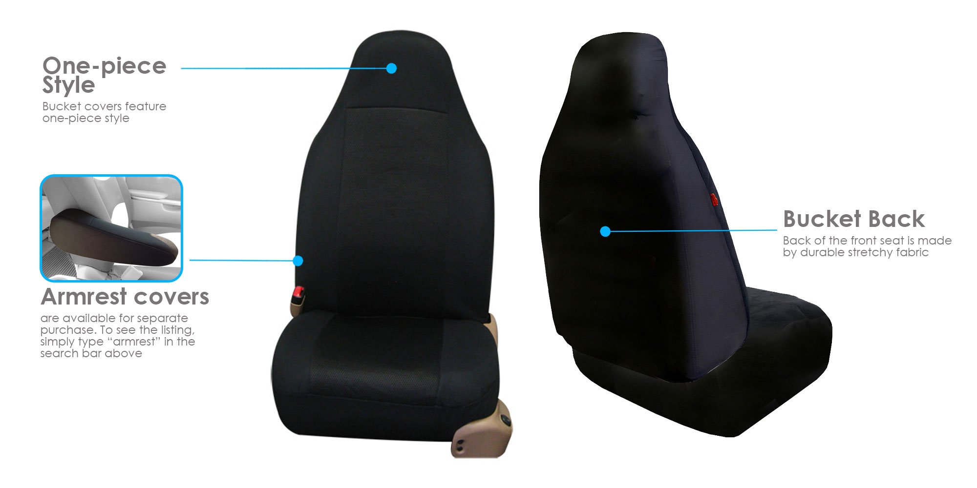 FH Group Universal Car Seat Covers Set - Black Cloth for SUV, Sedan, Van | Perfect for Road Trips & Daily Commute