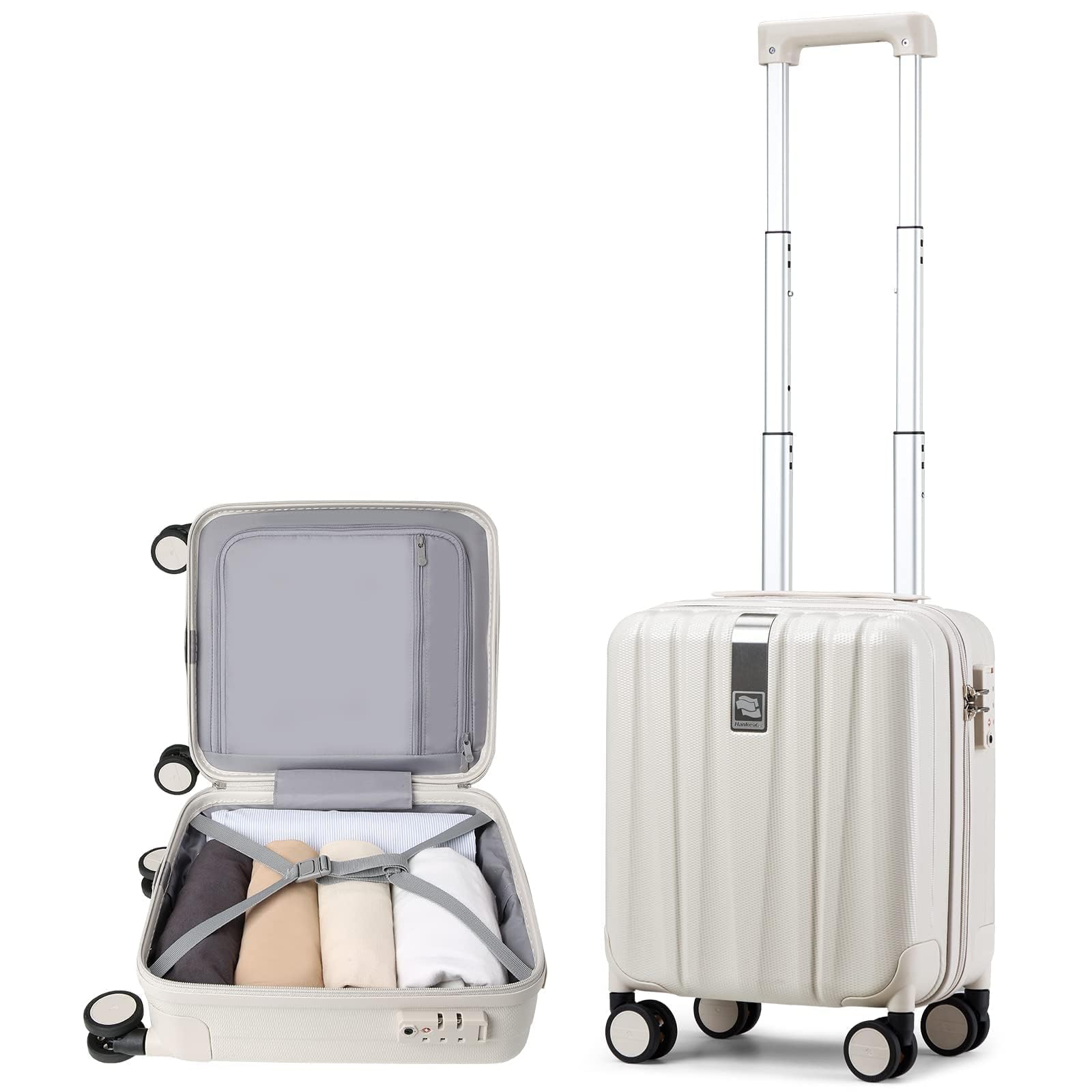 Hanke 14 Inch Underseat Carry On Luggage - Lightweight Hard Shell Suitcase with Wheels, Compact Weekender Travel Bag for Women & Men (Ivory White) | Perfect for Airplane Cabin, Business Trips & Weekend Getaways