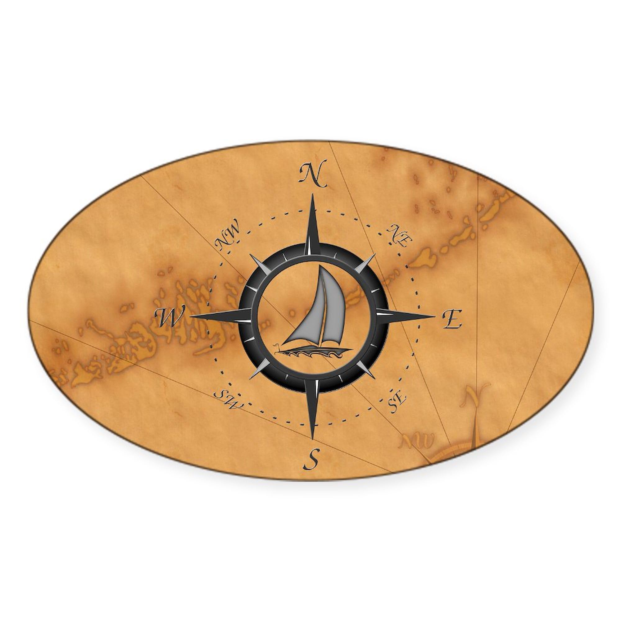 Sailboat and Compass Rose Oval Car Bumper Sticker - Waterproof Vinyl Decal for Cars, Laptops, Windows - Perfect for Nautical Lovers & Travel Enthusiasts