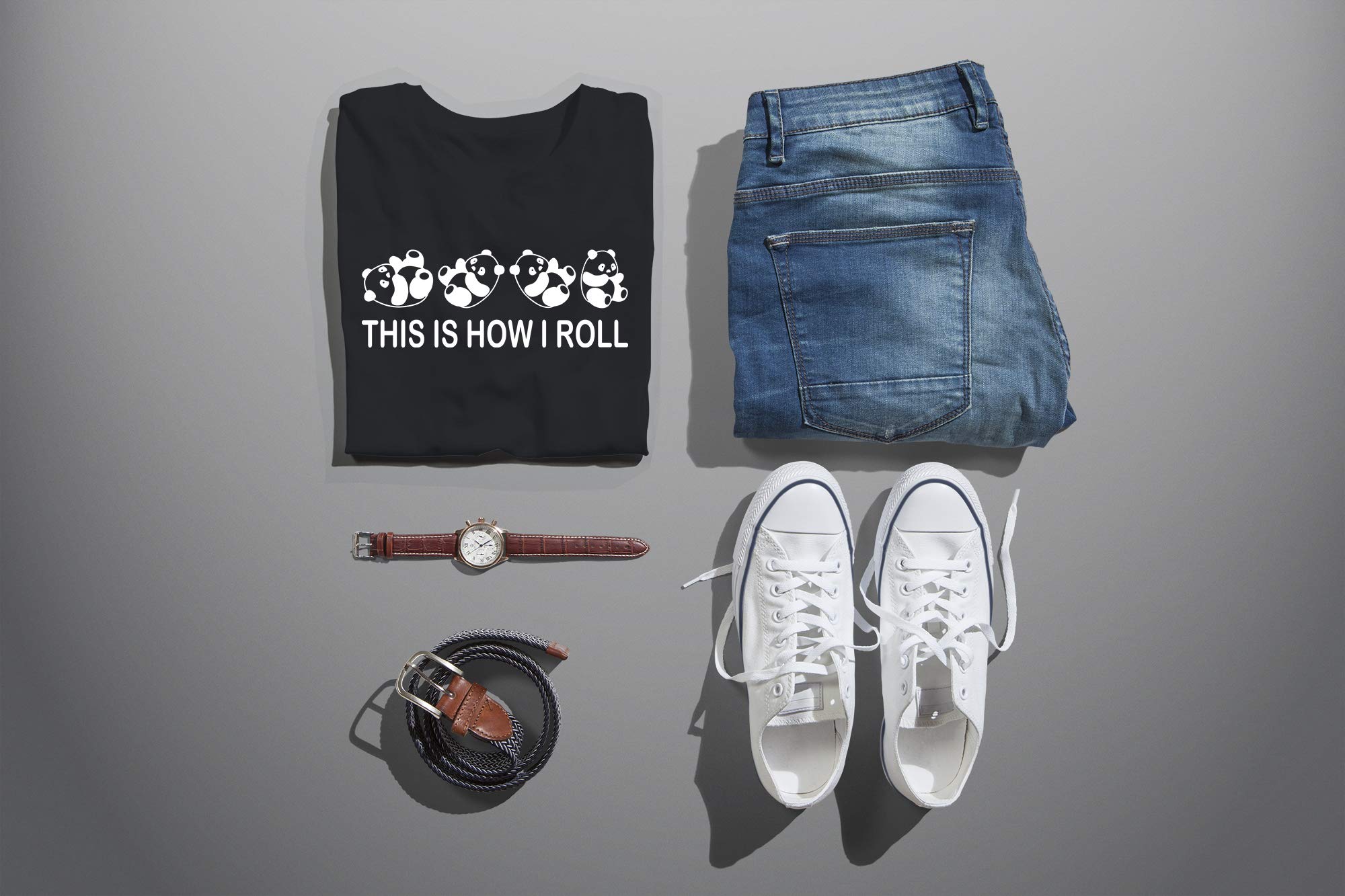 Funny Sarcastic 'This is How I Roll' Panda T-Shirt for Men - Cute Rolling Panda Graphic Tee - Perfect for Casual Wear, Gifts & Sarcasm Lovers
