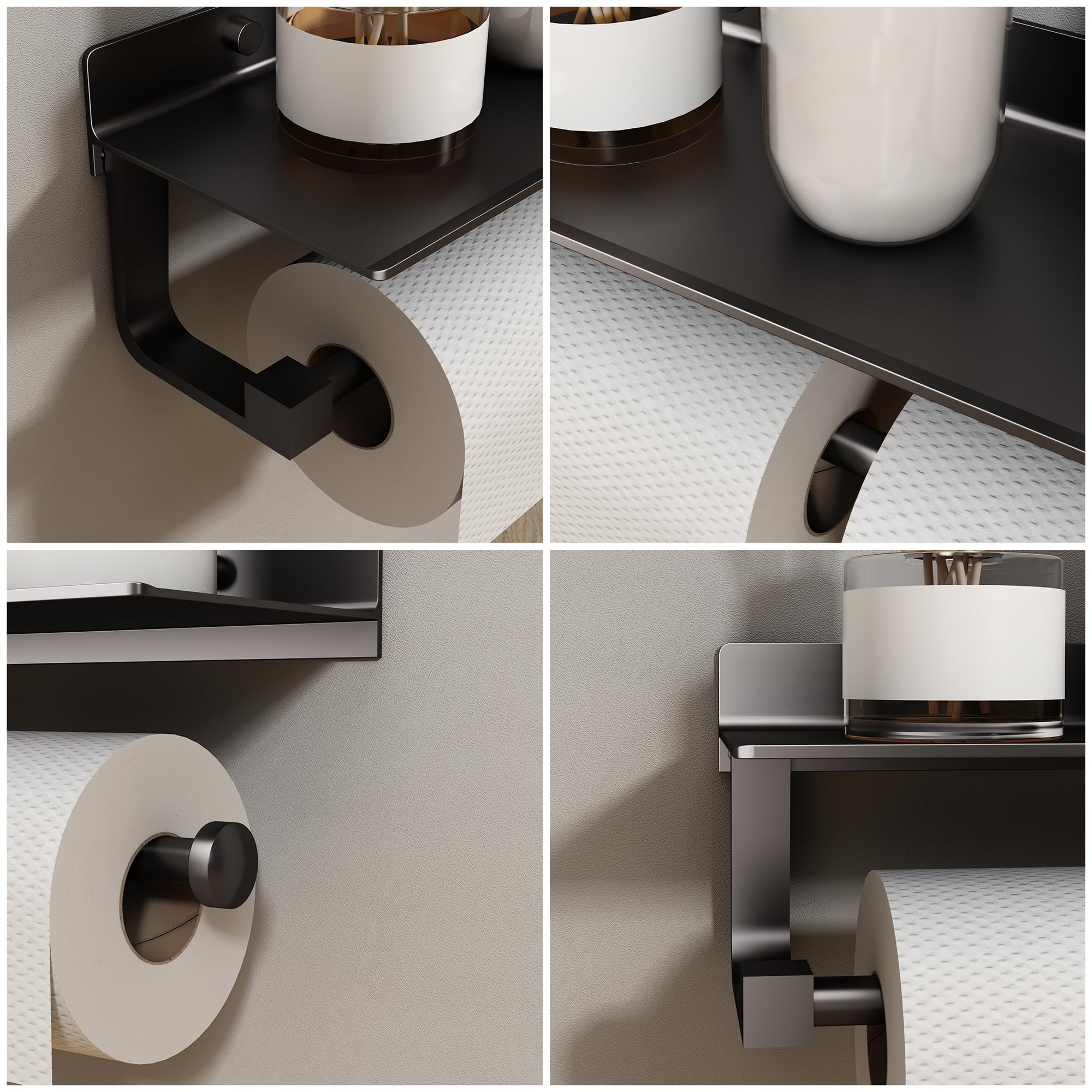 JOOM Black Wall Mounted Hand Towel Holder with Shelf - Bathroom & Kitchen Paper Towel Organizer - Perfect for Small Spaces, RVs, and Laundry Rooms