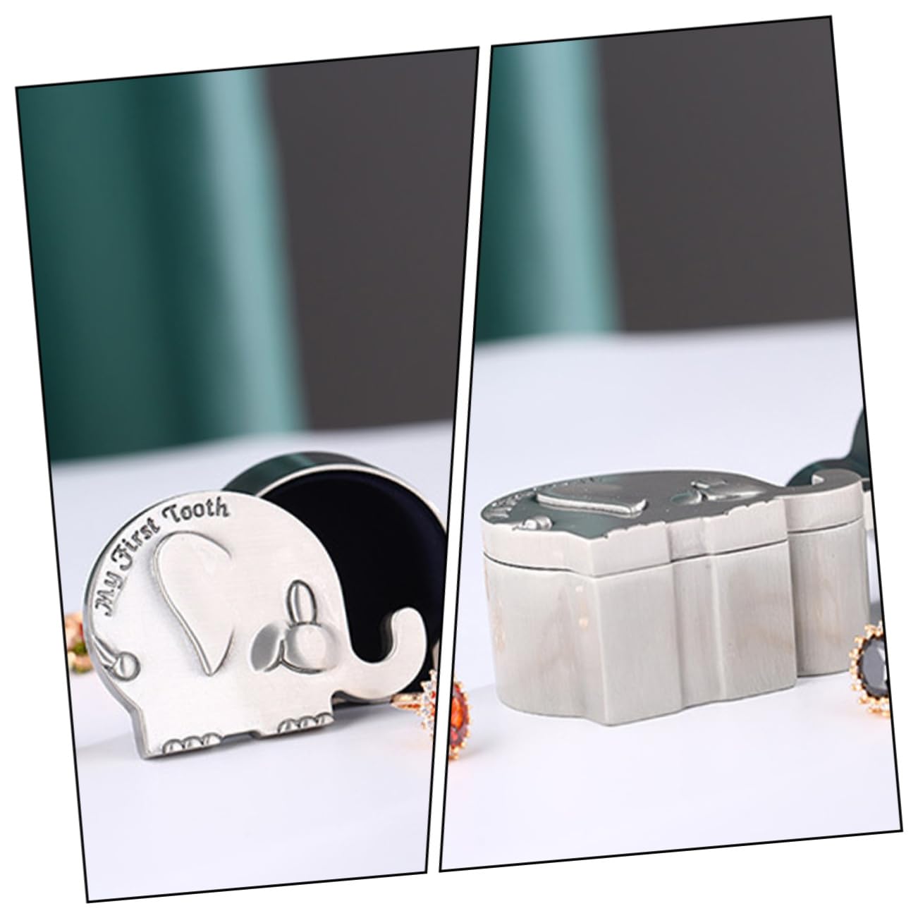 BIUDECO Silver Baby First Tooth and Curl Keepsake Box - Elegant Metal Newborn Tooth Storage Container for Memory Preservation | Perfect Baby Shower Gift, Christening Present, and Milestone Keepsake