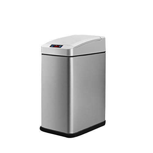 Automatic Induction Trash Can with Lid - 7L Smart Sensor Garbage Bin for Home, Living Room, Bedroom & Bathroom - Silver Rectangular Narrow Design (Perfect for Small Spaces & Modern Decor)