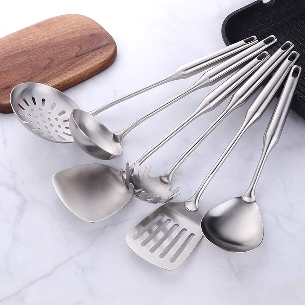 Premium 18/8 Stainless Steel Kitchen Utensil Set - 10 Piece Long Handle Cooking Tools for Nonstick Cookware (Silver) | Ideal for Sauteing, Frying, Baking & Everyday Cooking