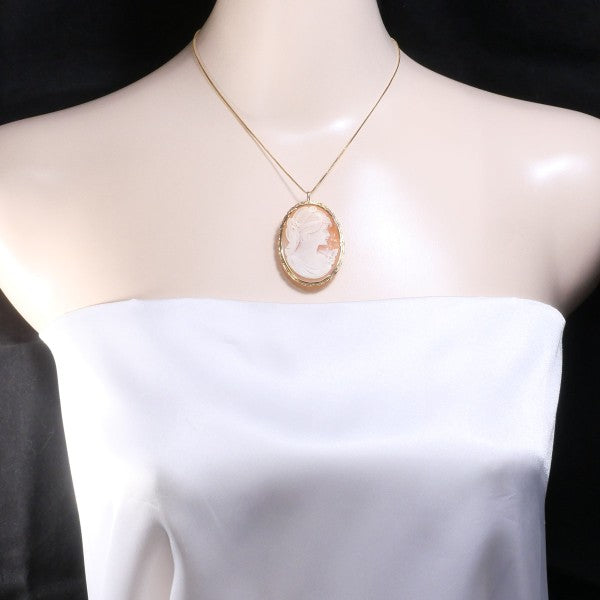 18K Yellow Gold Shell Cameo 2-Way Convertible Necklace & Brooch - Elegant Vintage Jewelry for Weddings, Parties & Special Occasions