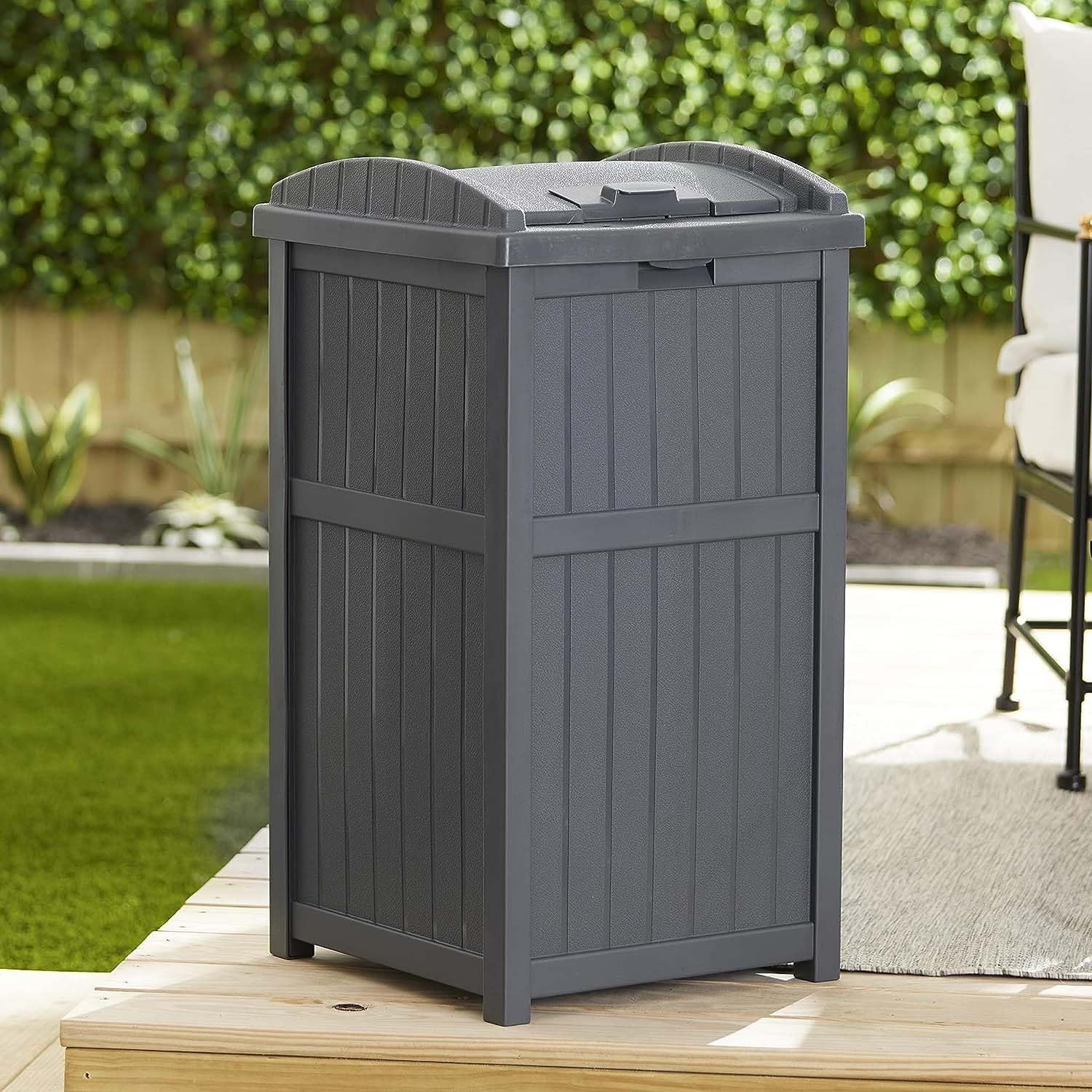 NEIDE 33 Gallon Outdoor Trash Hideaway - Rectangular Garbage Bin with Secure Latching Lid & Durable Bottom Panel (Color Options) | Perfect for Patio, Backyard, and Garage Waste Disposal