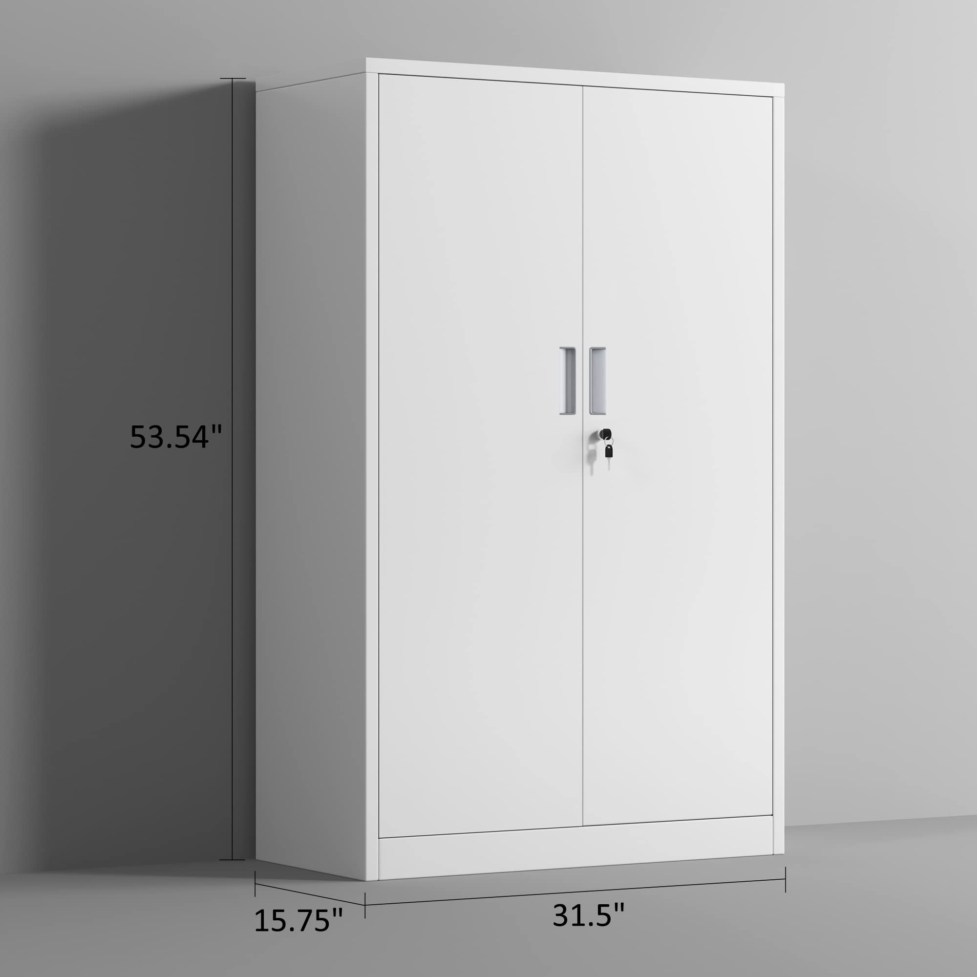53.5-Inch White Metal Storage Cabinet with Locking Doors & 3 Adjustable Shelves - Secure Home Office, Garage, Kitchen Pantry Organizer for Files, Tools & Supplies