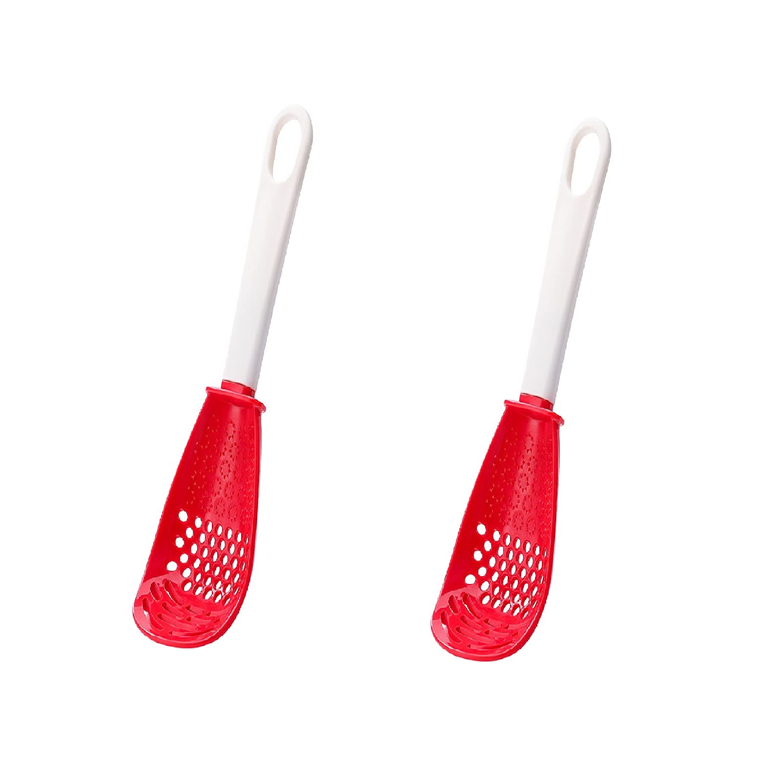 2-Pack Multifunctional Kitchen Cooking Spoon Set - Skimmer, Scoop, Colander Strainer, Grater & Masher - All-in-One Garlic Press Grinder for Mashing, Draining & Cooking - Perfect for Baking, Frying & Food Prep (Red)