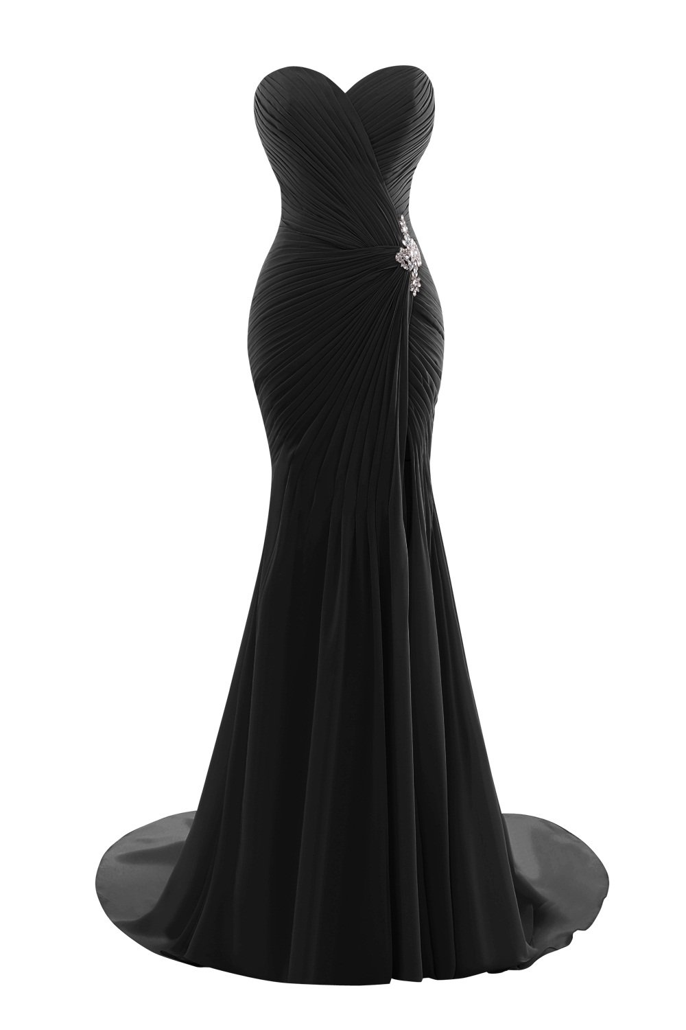 Elegant Black Mermaid Evening Dress with Pleated Side Slit for Women - Perfect for Prom, Gala, and Formal Events