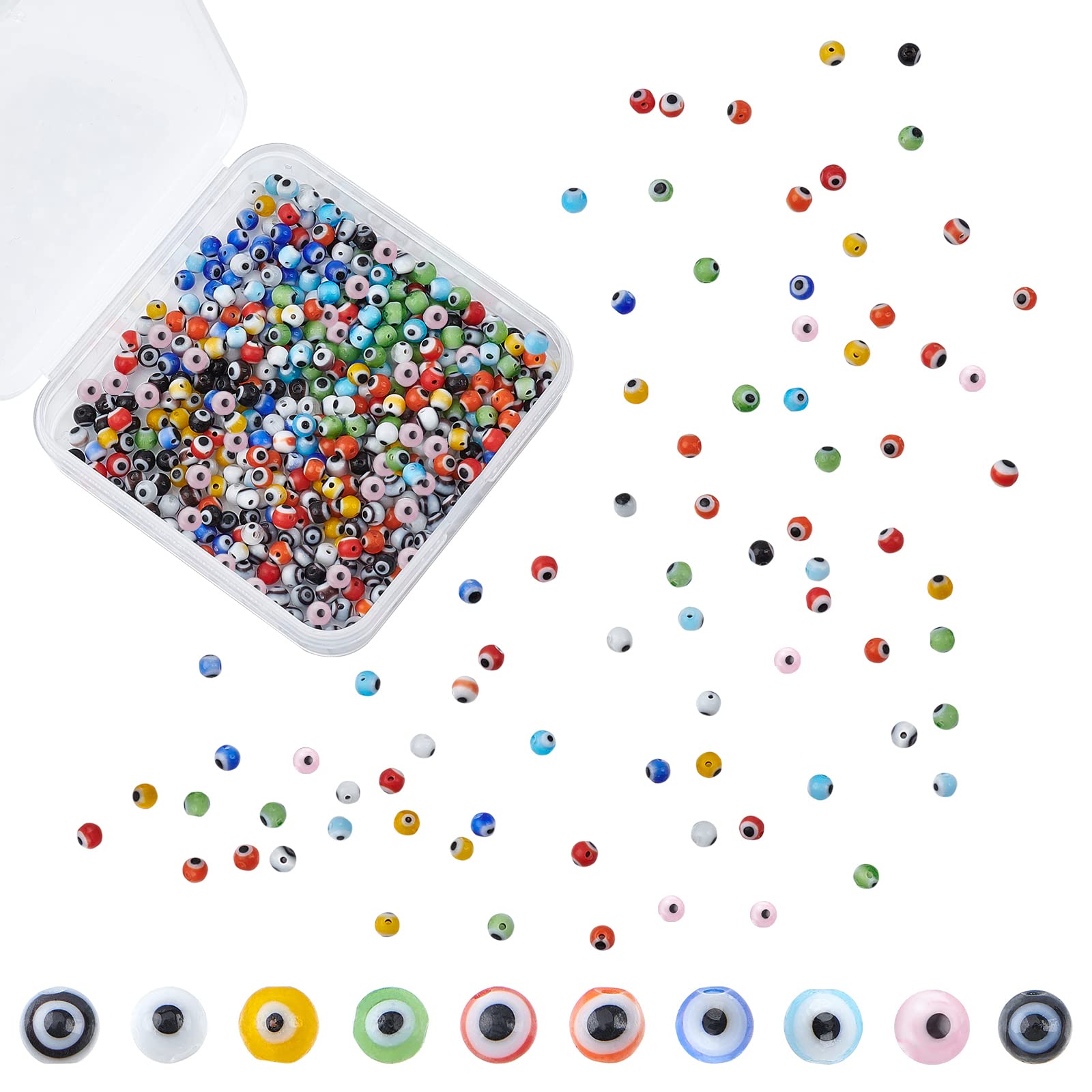 OLYCRAFT 500pcs 10 Colors 4mm Evil Eye Glass Beads - Handmade Lampwork Spacer Beads for DIY Jewelry Making, Bracelets, Necklaces & Rings - Perfect for Boho, Hippie & Spiritual Craft Projects