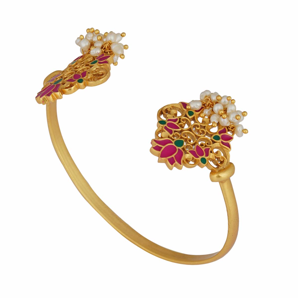 Elegant Pink Enamel Glory Lotus Cuff Bracelet - Perfect for Weddings, Parties & Boho Fashion Accessories