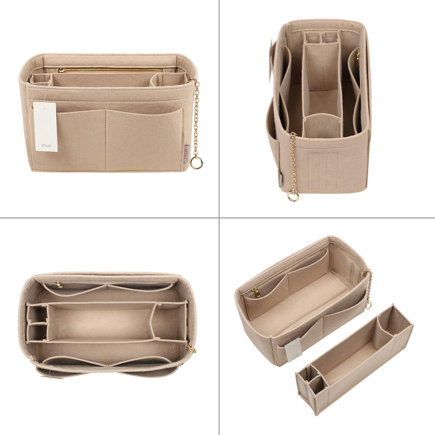 Premium Felt Purse Organizer Insert with Zipper & Sewn Bottom - 6 Sizes for Louis Vuitton Speedy, Neverfull, Graceful Handbags | Handbag Storage Solution for Travel & Daily Use