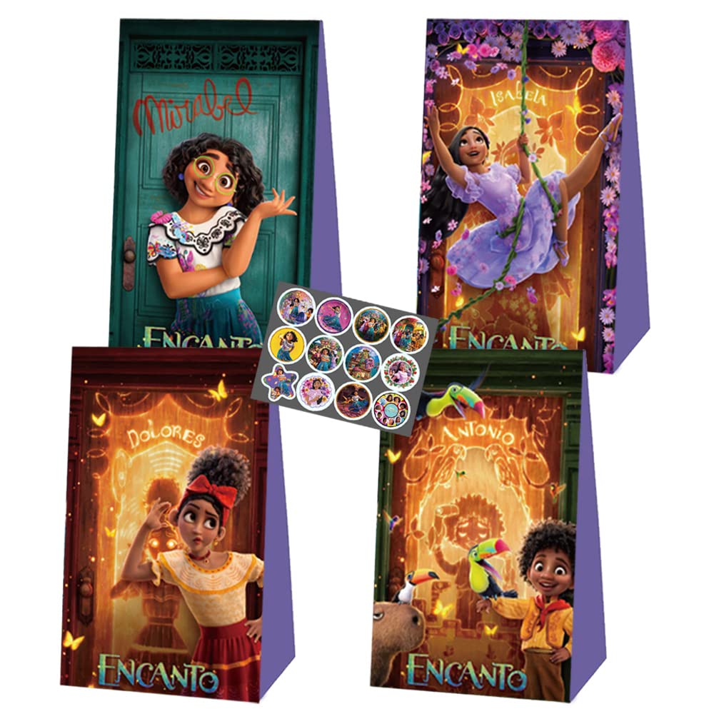 12Pcs Encanto Party Gift Bags - Disney Encanto Themed Birthday Party Decorations, Candy Bags & Favor Bags for Kids, Baby Shower & Movie Night Celebrations