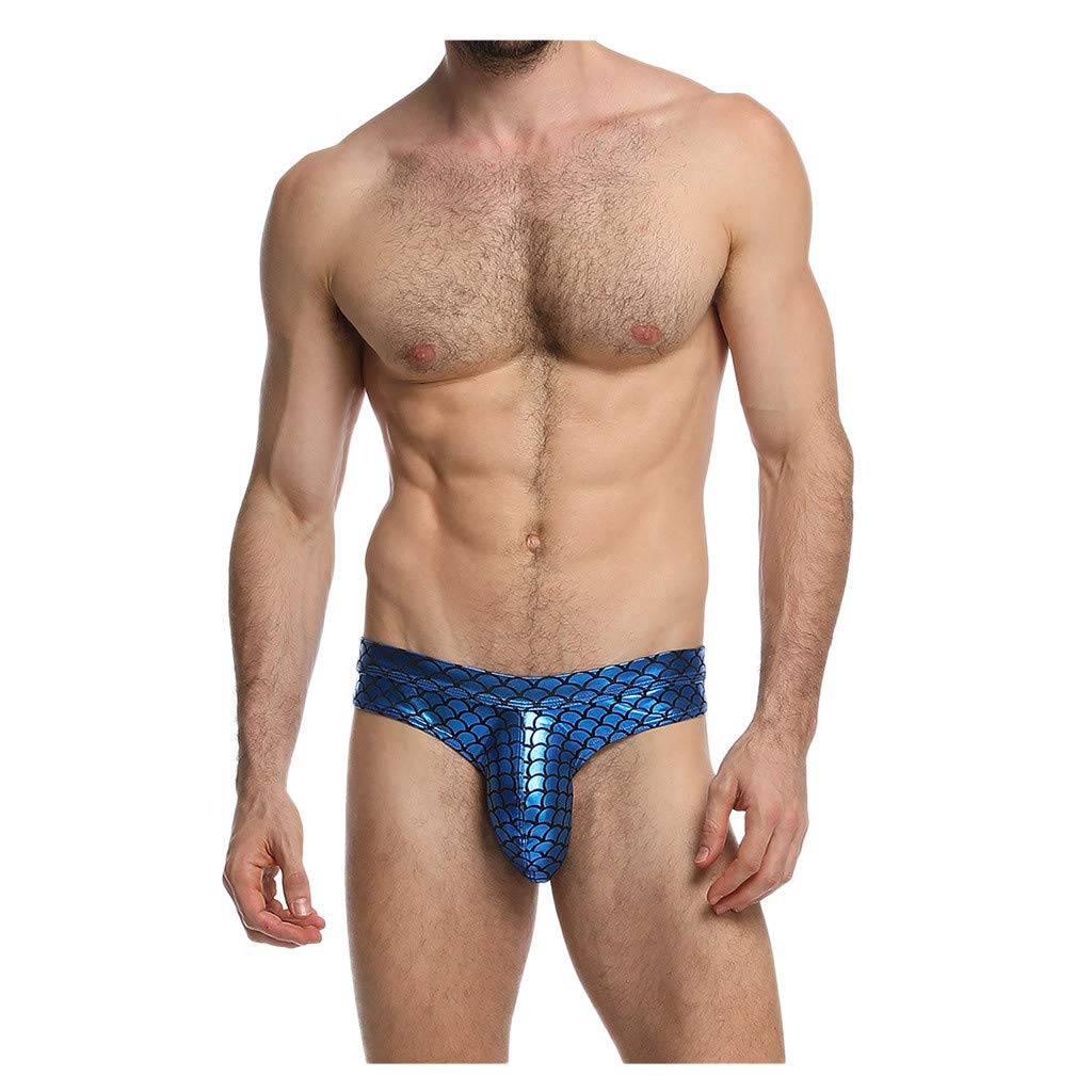 YOKWI Novelty Men's Sexy Briefs with Pouch - Funny Mermaid Fish Skin Print Underwear for Crossdressing & Cosplay - Comfortable Cheeky Panties & Hipsters for Roleplay, Parties & Intimate Moments