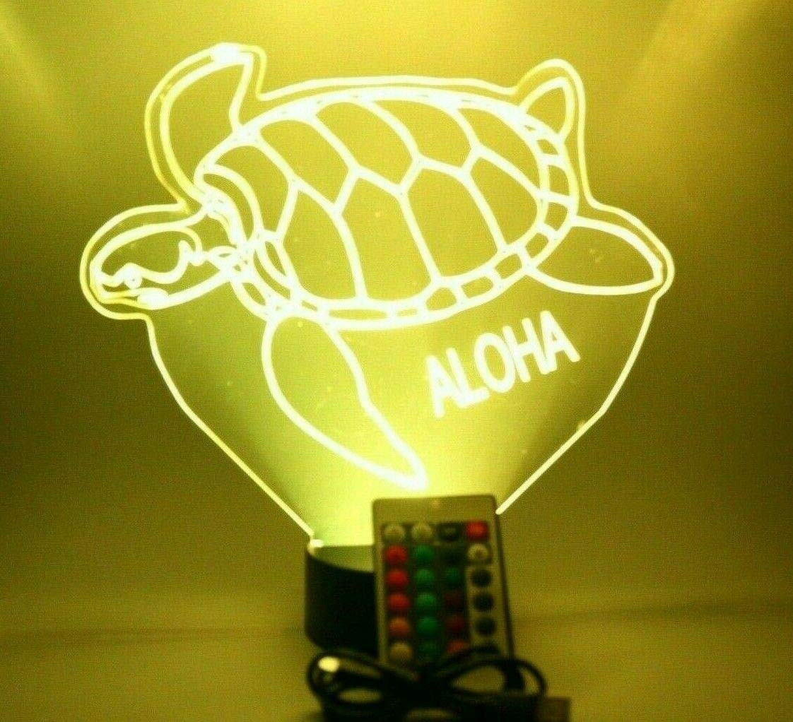 Sea Turtle Night Light with Remote - 16 Color Changing LED Marine Turtle Lamp, Custom Name Engraving, Dimmable Table Light for Kids & Adults - Perfect for Bedroom, Nursery, Gift Giving & Relaxation