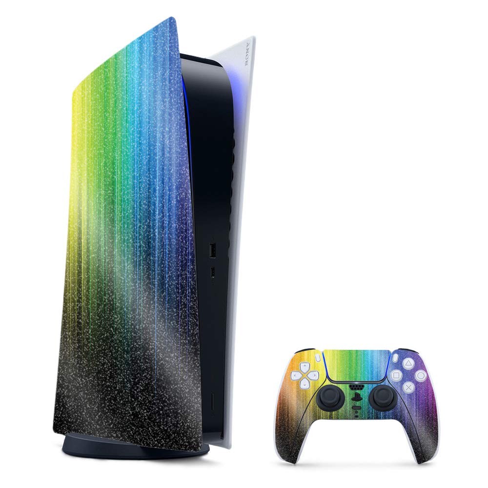 Glossy Glitter PS5 Skin - Rainbow Streaks | Gaming & Home Decor