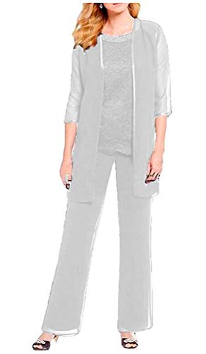 Elegant 3-Piece Lace Pantsuit Set for Mother of the Bride - Women's Formal Evening Gown Outfit with Lace Bodice | Perfect for Weddings, Galas & Special Occasions