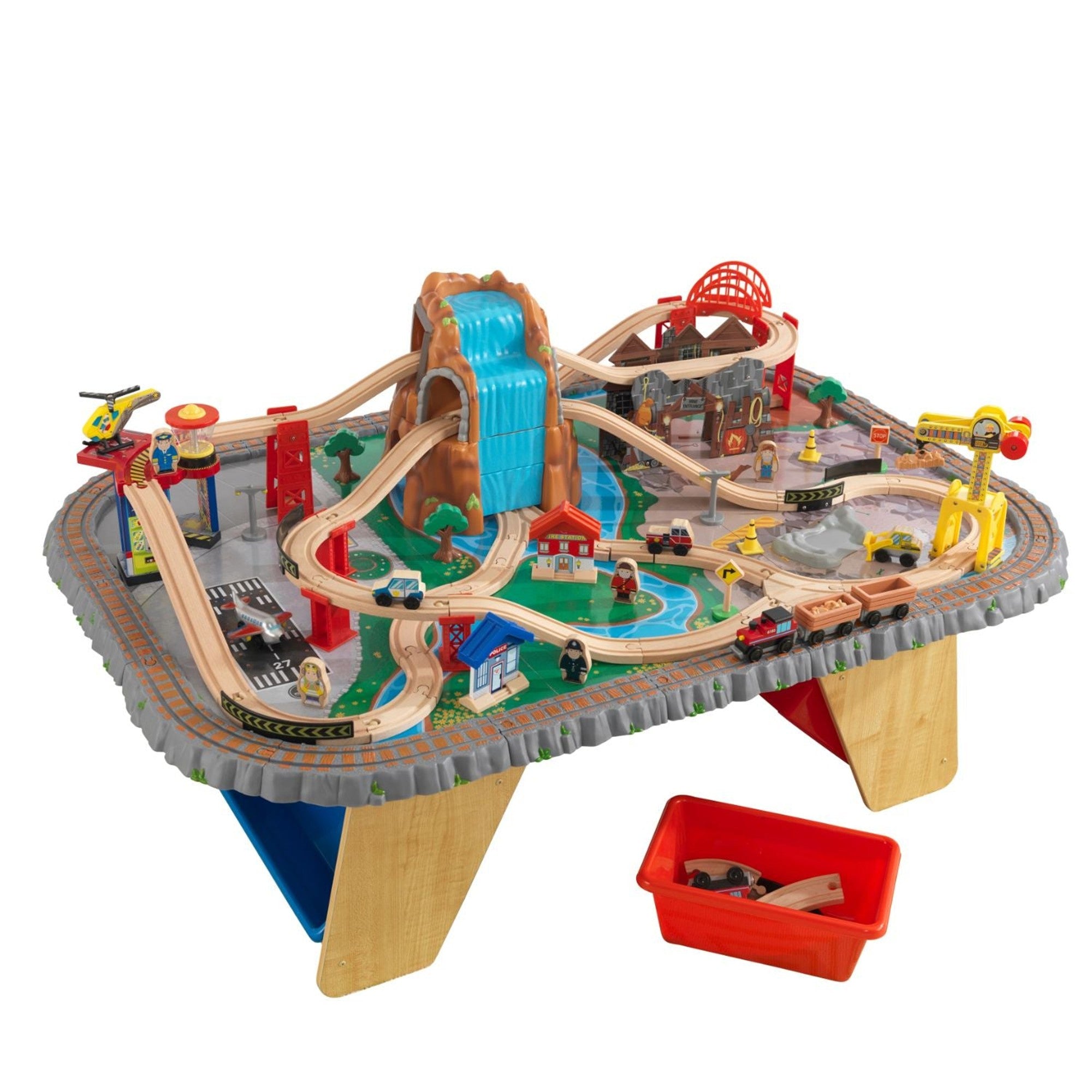 KidKraft Waterfall Junction Wooden Train Set & Play Table - Interactive Toy for Kids Ages 3+ | Perfect for Imaginative Play, Birthday Gifts & Preschool Learning Activities