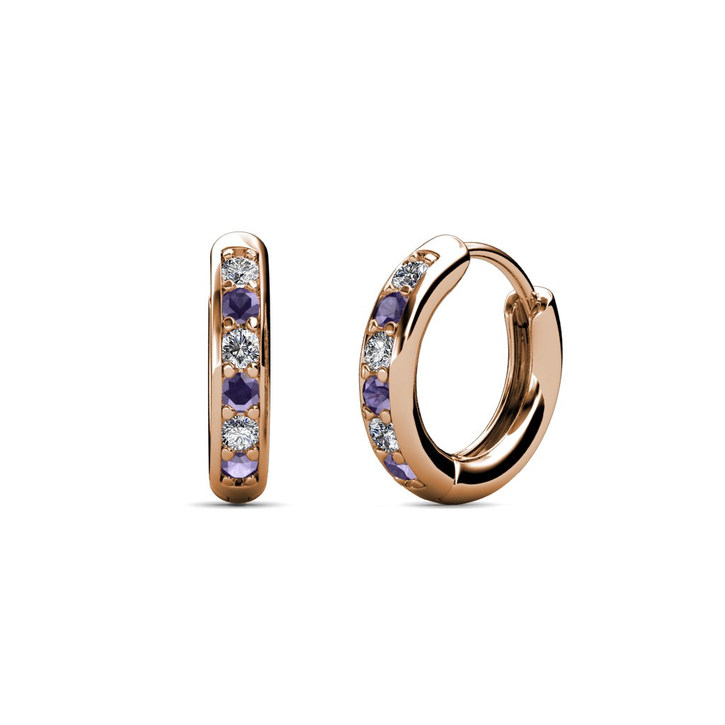 14K Gold Petite Iolite & Natural Diamond Hoop Earrings (1/4 ctw) - Elegant Jewelry for Women, Perfect for Weddings, Parties & Everyday Wear