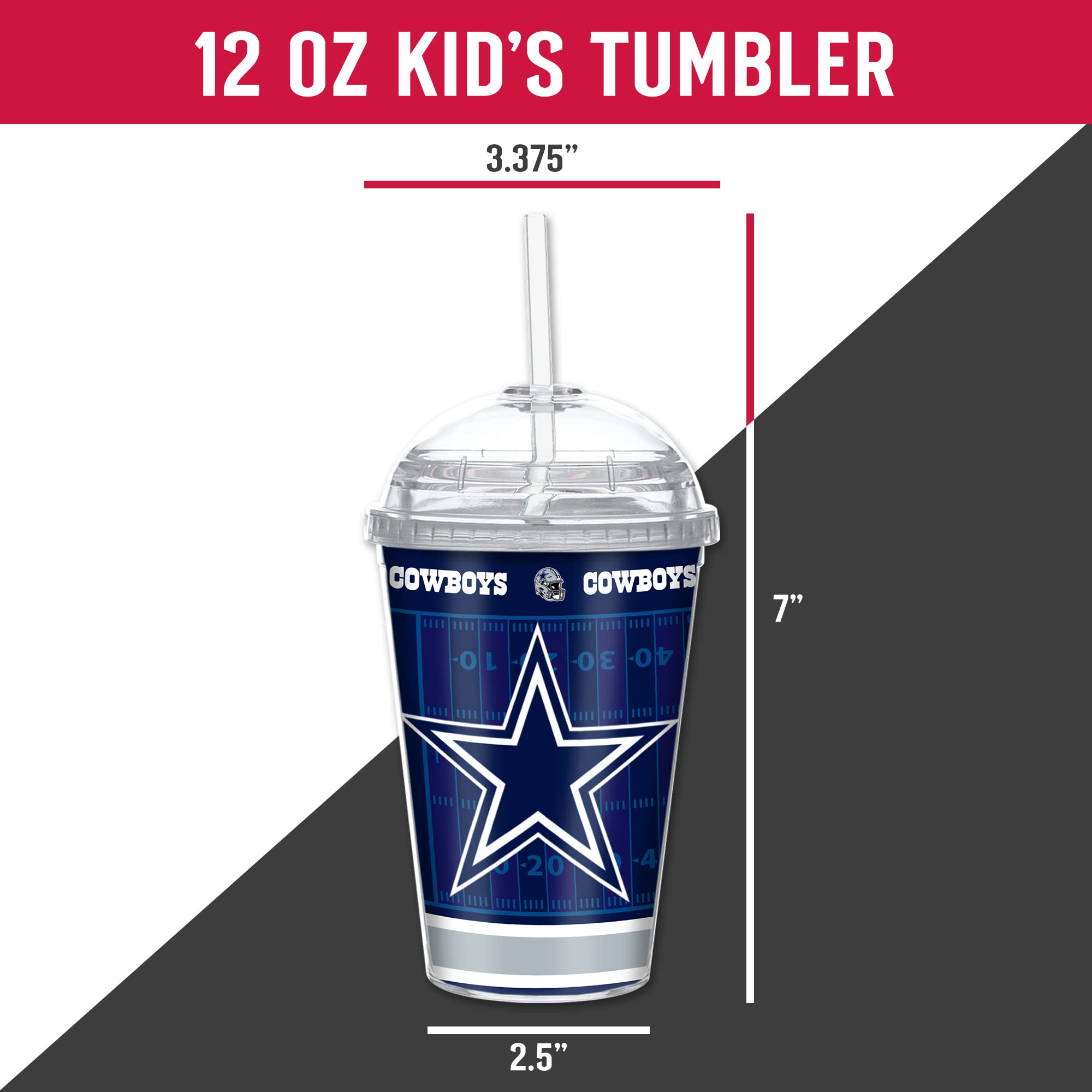 NFL Team Color 12oz Plastic Tumbler with Laser Engraving - Official Licensed Youth Football Cup for NFL Fans - Perfect for Game Day, Tailgating & School Drinks