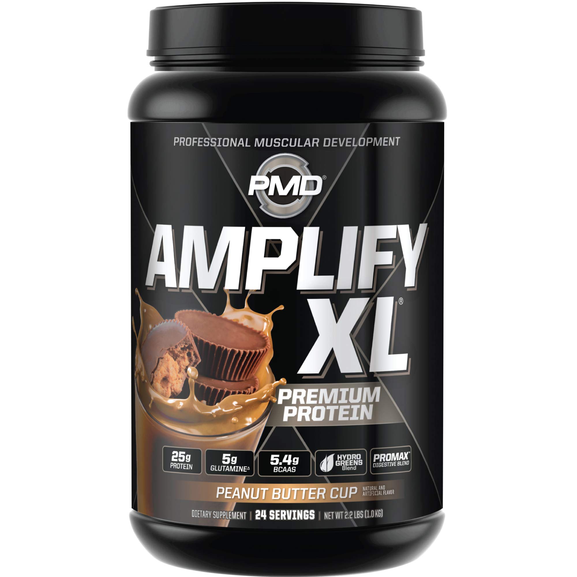 PMD Sports Amplify XL Premium Whey Protein Supplement with Hydro Greens Blend - Glutamine & Whey Protein Matrix for Muscle Growth, Strength & Recovery - Superfood Enriched Peanut Butter Cup Flavor (24 Servings) - Ideal for Post-Workout & Fitness Nutrition
