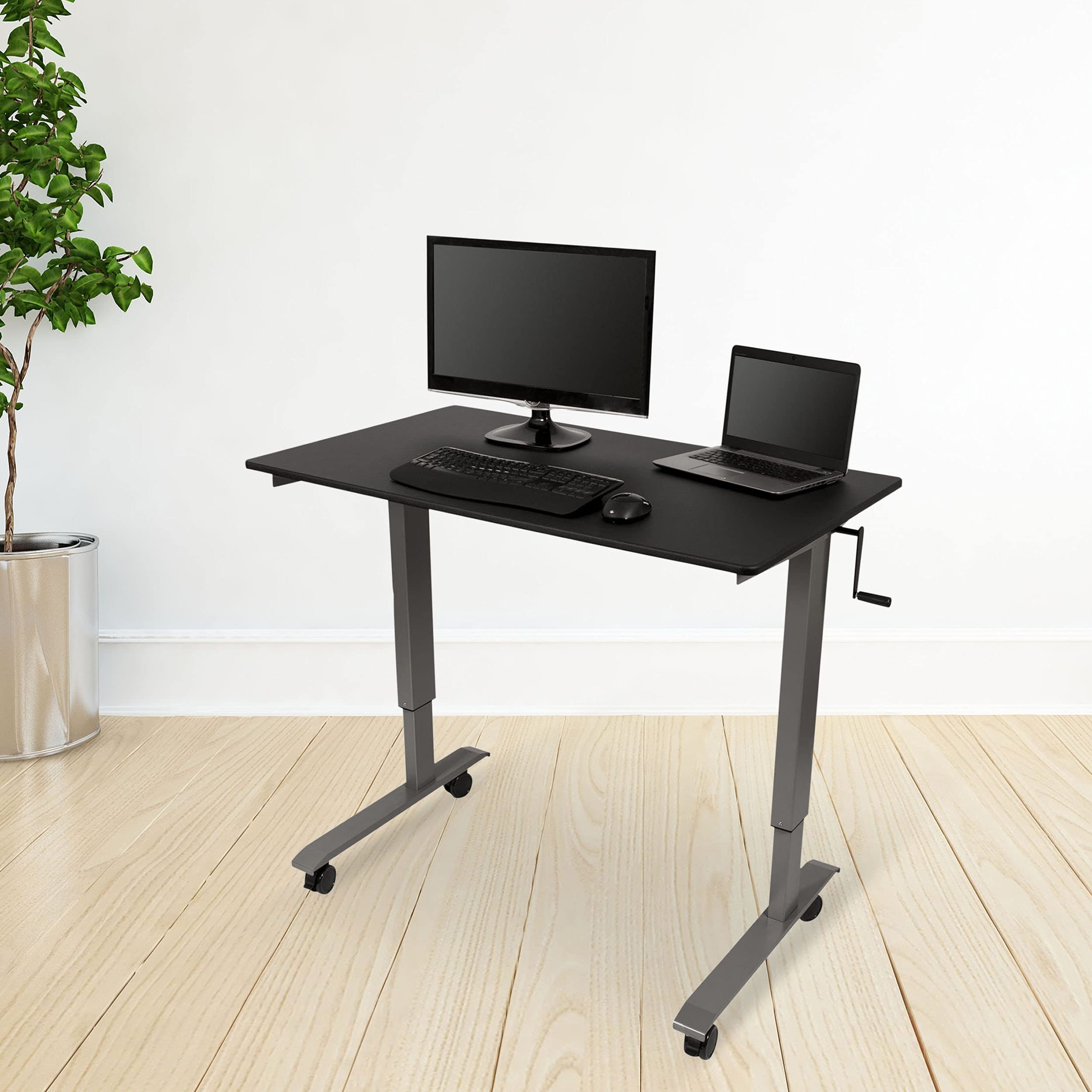 Adjustable Height Standing Desk with Crank - Rolling Sit Stand Desk (48