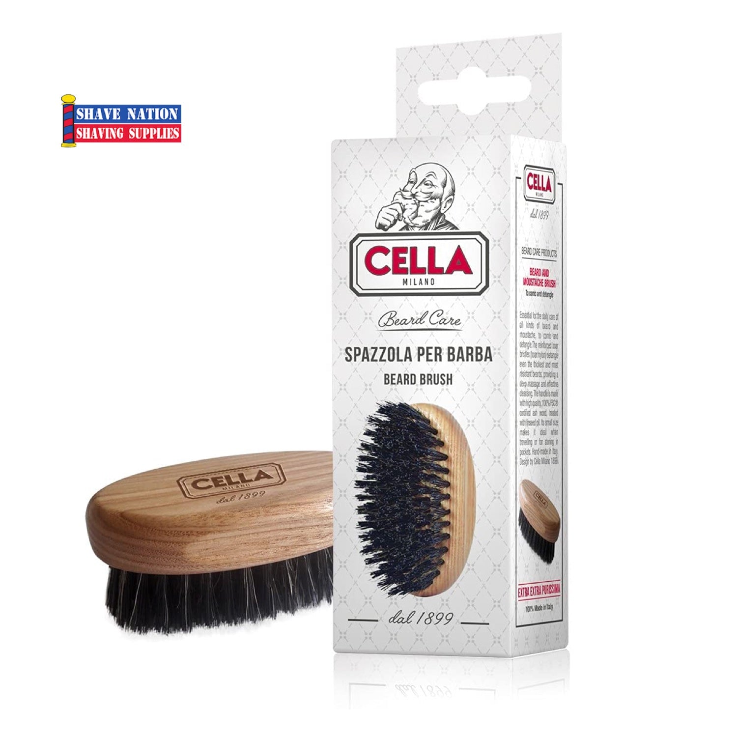 Premium Cella Beard and Mustache Brush for Men - Natural Boar Bristle Grooming Tool for Softening & Styling Facial Hair - Perfect for Daily Beard Care & Gift for Him