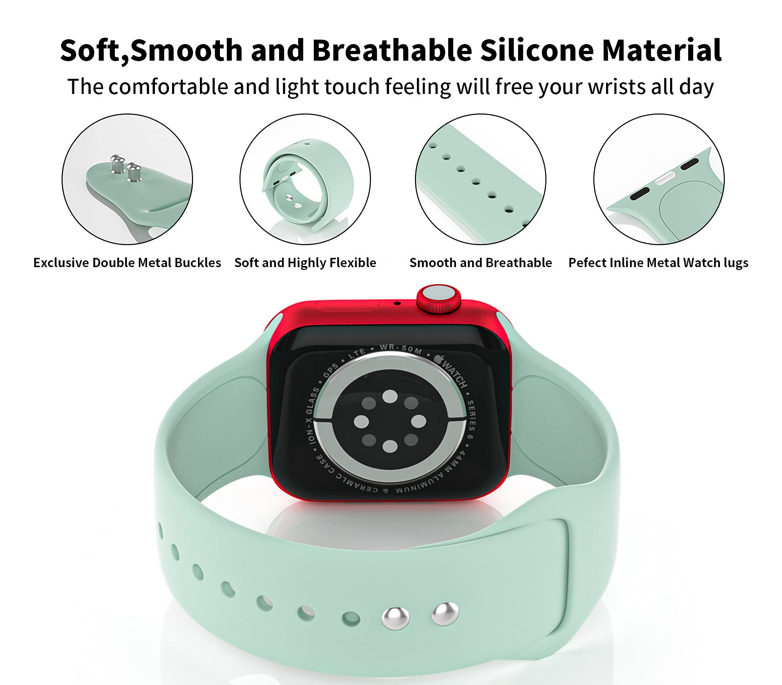 3 Pack Soft & Breathable Silicone Sport Bands for Apple Watch 38mm/40mm/41mm/42mm/44mm/45mm - Compatible with iWatch Series 7/6/5/4/3/2/1/SE - Replacement Wristband with Metal Buckles for Women & Men - Perfect for Workouts, Running & Daily Wear