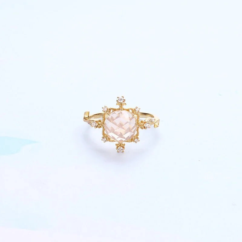 Natural Rose Quartz Gold Ring for Women - Elegant Pink Wedding Band, Romantic Jewelry Gift for Her | Perfect for Engagement, Anniversary & Special Occasions | HJZB 002 01
