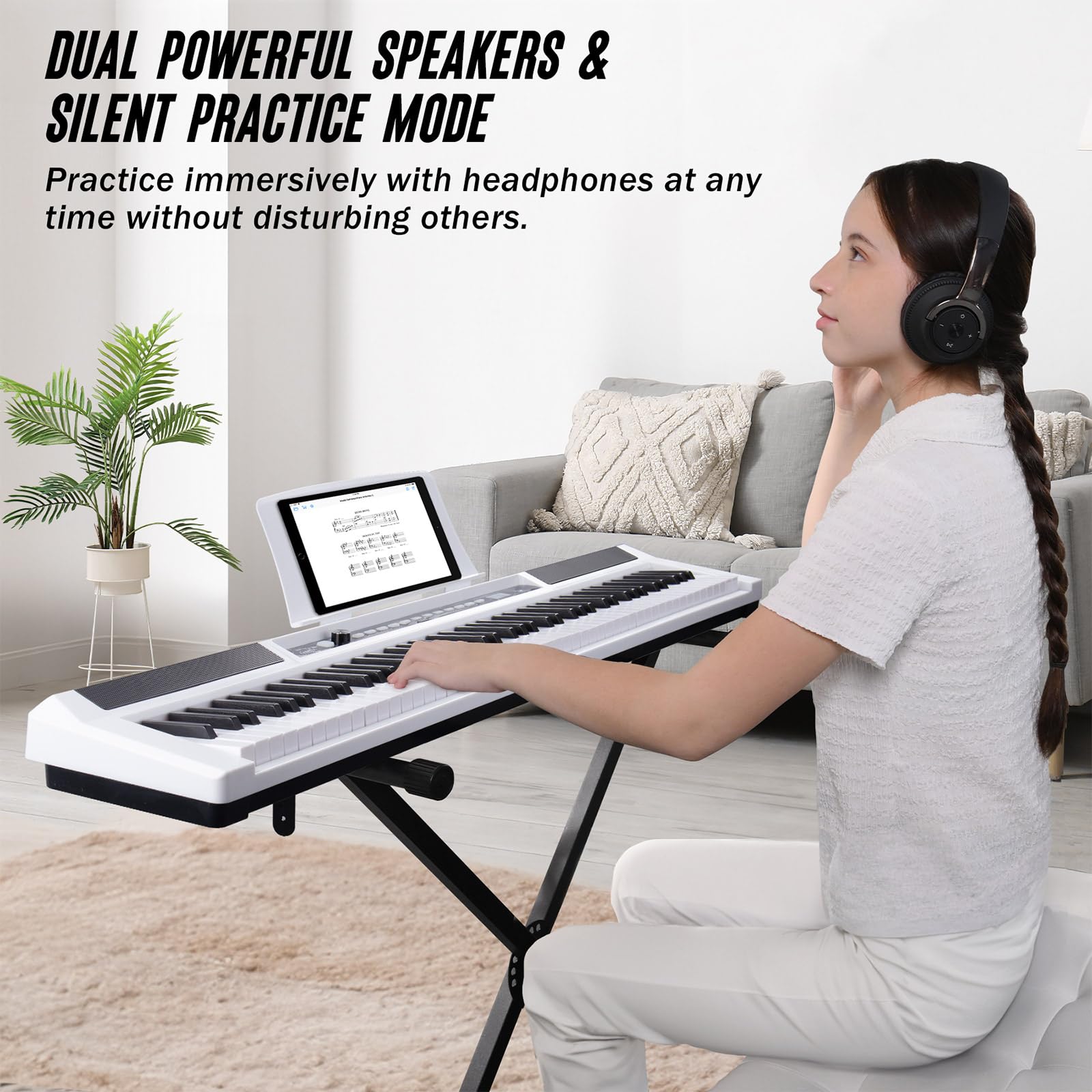 88-Key Semi-Weighted Portable Digital Piano Keyboard Set for Beginners - Compact Electric Piano with Stand, Carrying Case, Sustain Pedal & Headphones (White) - Perfect for Home Practice, Music Lessons & Live Performances