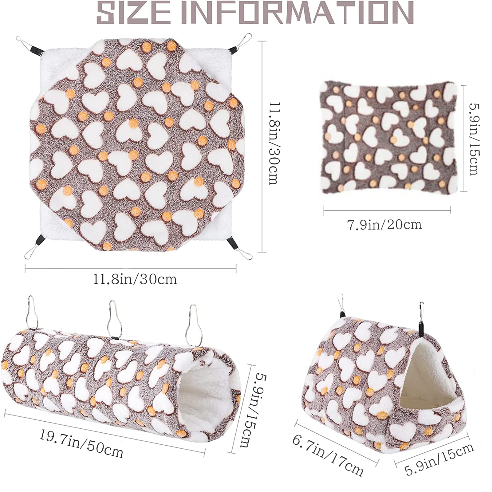 4 Pack Small Animal Hammock Set - Cozy Guinea Pig Bed with Swing, Hanging House, Warmer Mattress & Plush Tunnel Nest - Perfect for Hamsters, Squirrels & Birds - Pink (Ideal for Cage Accessories & Small Pet Comfort)