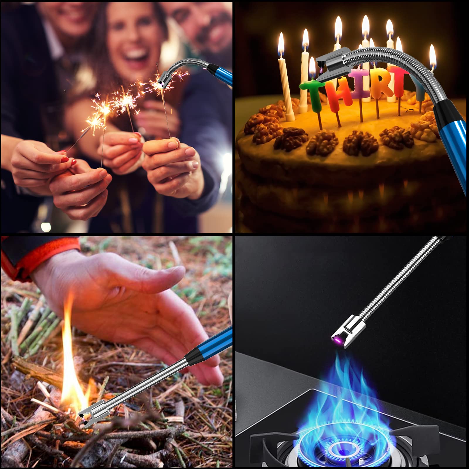 USB Rechargeable Plasma Arc Lighter for Candle & Grill - 360° Flexible Neck, Camping & Cooking (Blue)