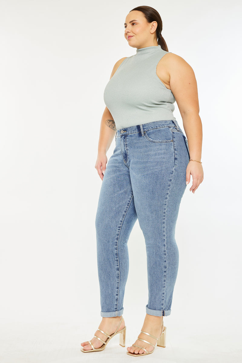 Carmelita Mid Rise Slim Boyfriend Jeans for Women - Plus Size Stretch Denim Pants | Casual Comfort Fit for Everyday Wear & Outfits