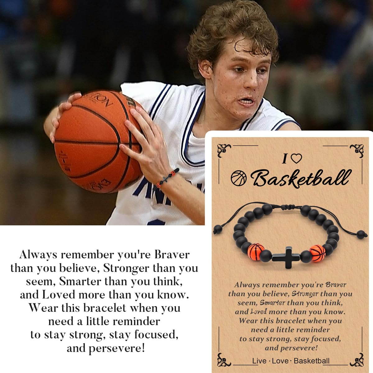 Men's Beaded Sports Bracelets - Baseball & Basketball Wristbands for Athletes & Fans - Durable Adjustable Beaded Bracelet for Men & Teens - Perfect for Game Day, Workouts & Stocking Stuffers