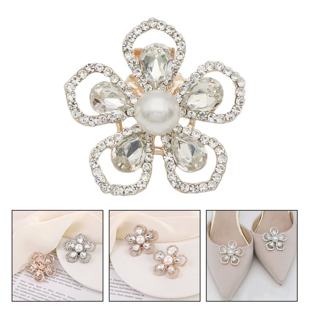 2 Pairs Silver Rhinestone Shoe Clips for Women - Elegant Flower Shoe Buckle Charms for DIY Crafts, Wedding & Bridal Shoes - Perfect for Prom, Party & Special Occasions