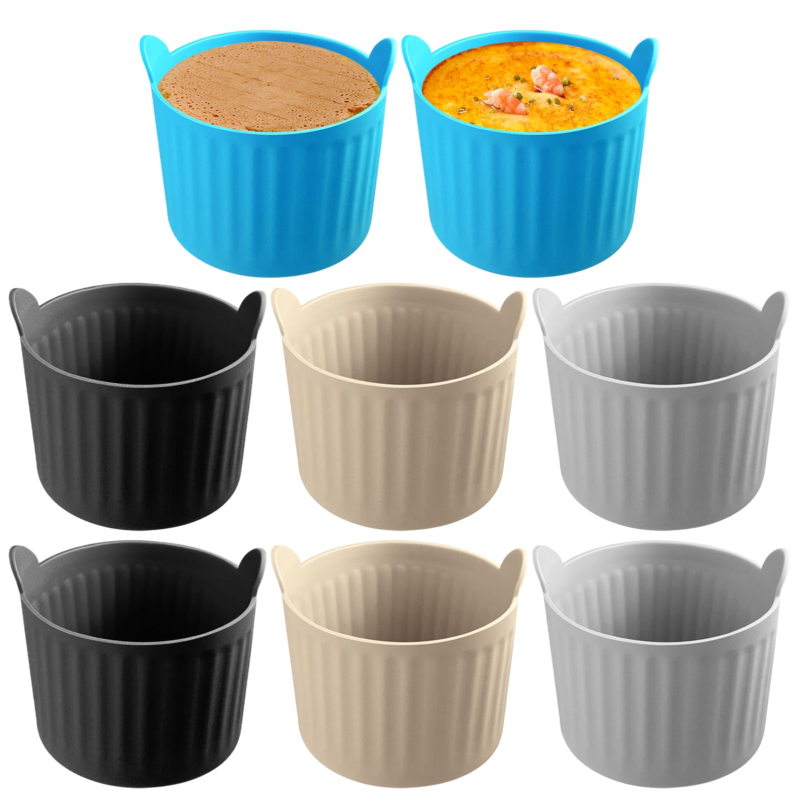 8-Piece Premium Food-Grade Silicone Air Fryer Baking Ramekins - Non-Stick Reusable Mold Cups for Eggs, Cupcakes, Muffins, Puddings, Tarts & Custards - Perfect Air Fryer Accessories for Healthy Cooking & Meal Prep