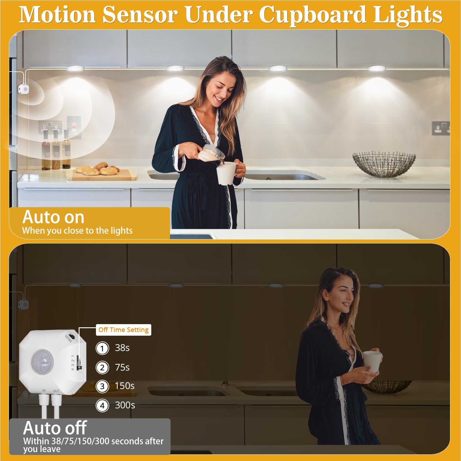 Daymeet Motion Sensor Under Cabinet Lights - 3 Colors for Kitchen & Closet