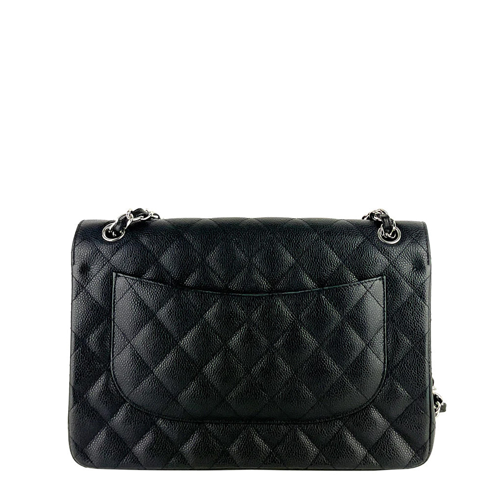 Chanel Black Caviar Jumbo Double Classic Flap Bag - Luxury Designer Handbag for Women | Perfect for Evening Events, Parties & Special Occasions
