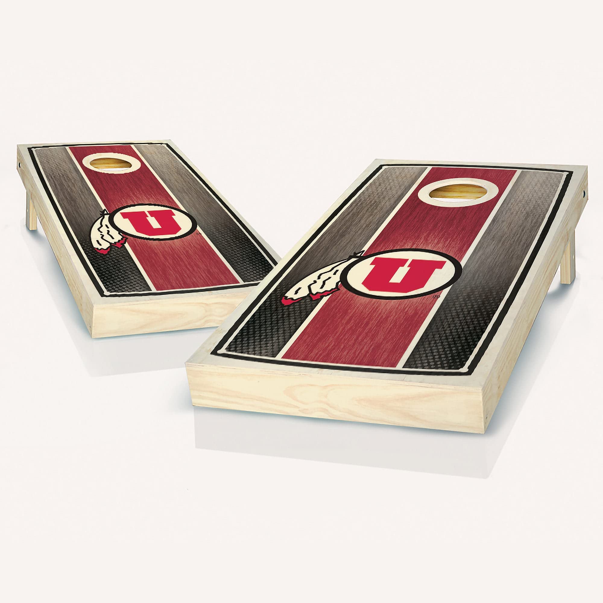 Premium Utah Striped Cornhole Game Set - 2 Wooden Boards & 8 Bean Bags for Outdoor Parties, Tailgating, and Backyard Fun