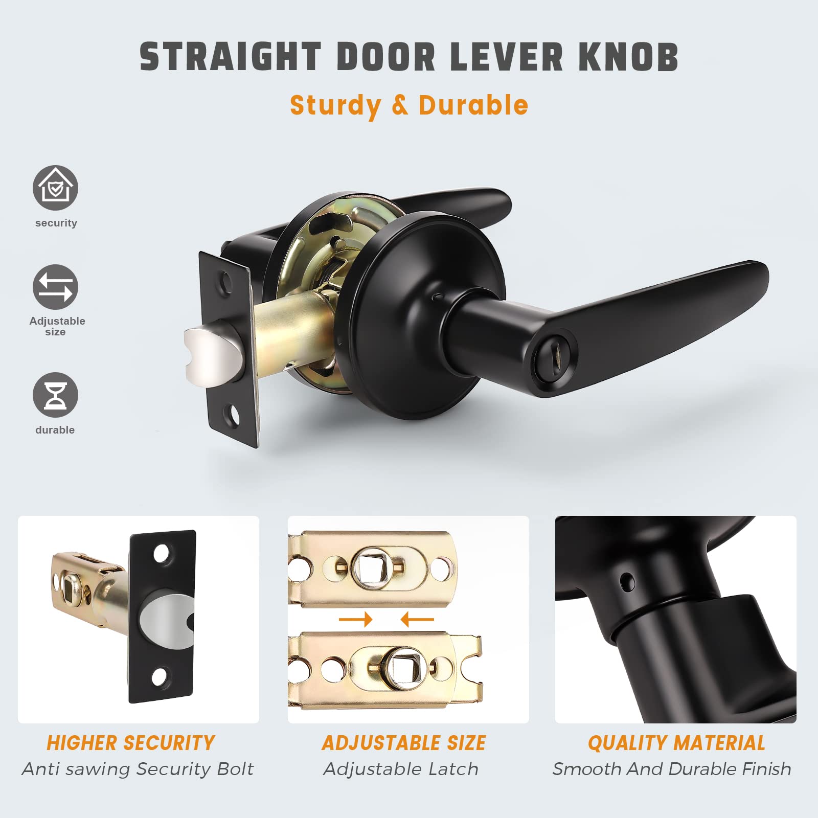 KNOBWELL 5-Pack Black Door Lever with Lock - Reversible for Home Privacy & Security