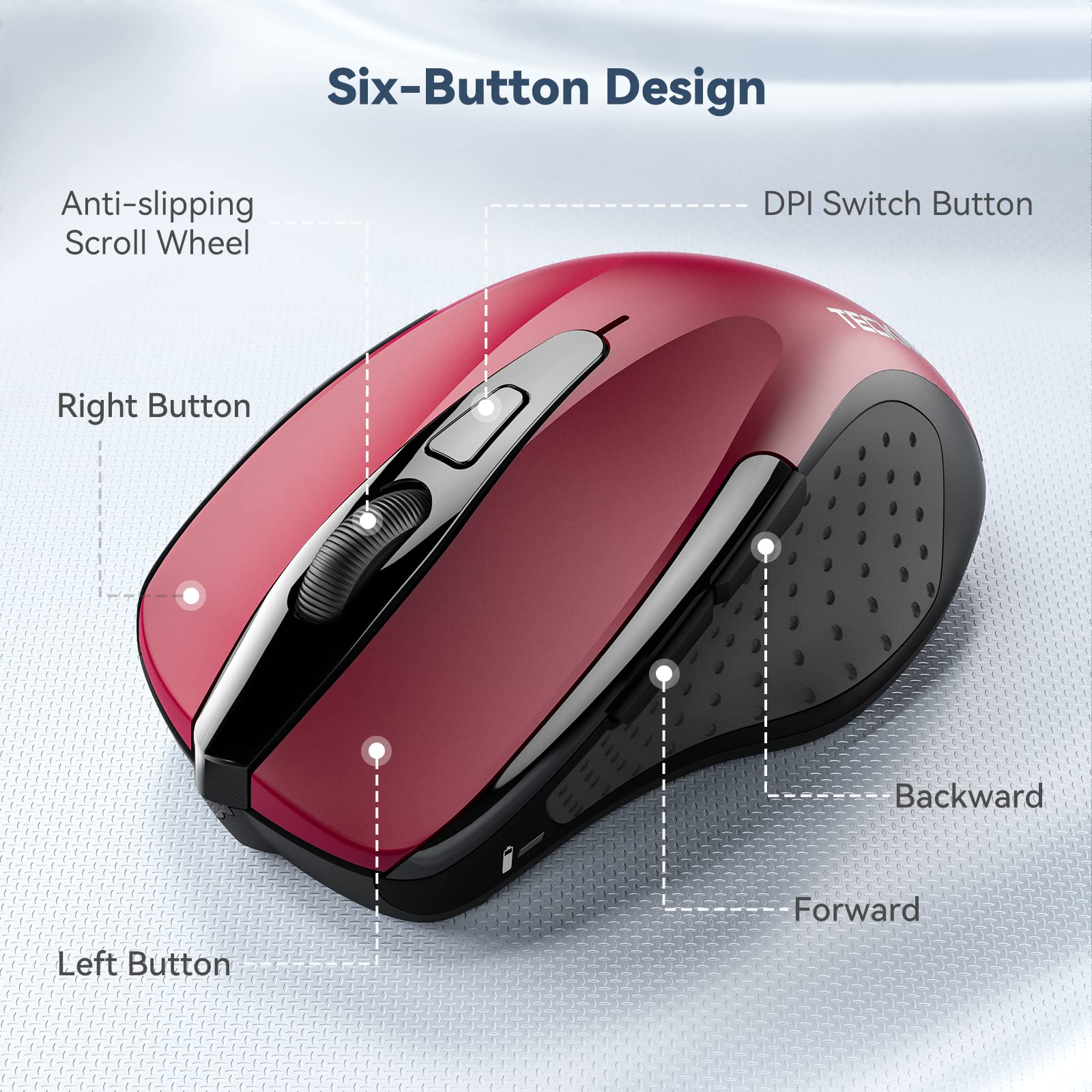 TECKNET Wireless Mouse - 2.4G Ergonomic Optical Mouse with 2600 DPI for Laptop & PC, USB Receiver Included | Perfect for Office Work, Gaming & Home Use