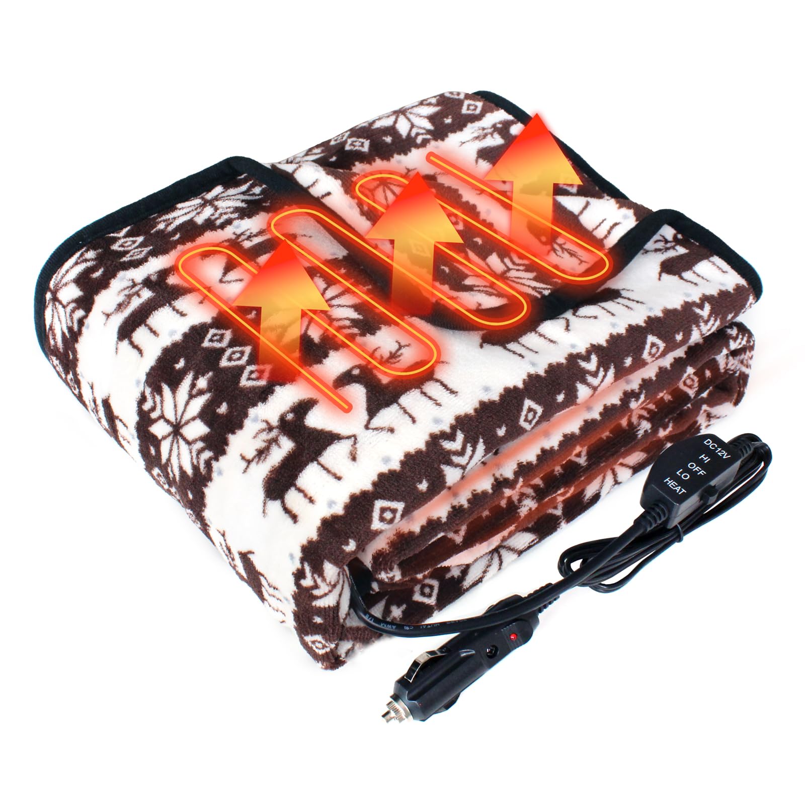 12V Electric Heated Car Blanket with 2 Heat Levels - Portable Heated Blanket for Cars, Trucks & SUVs - Perfect for Winter Road Trips & Camping (Coffee Brown)