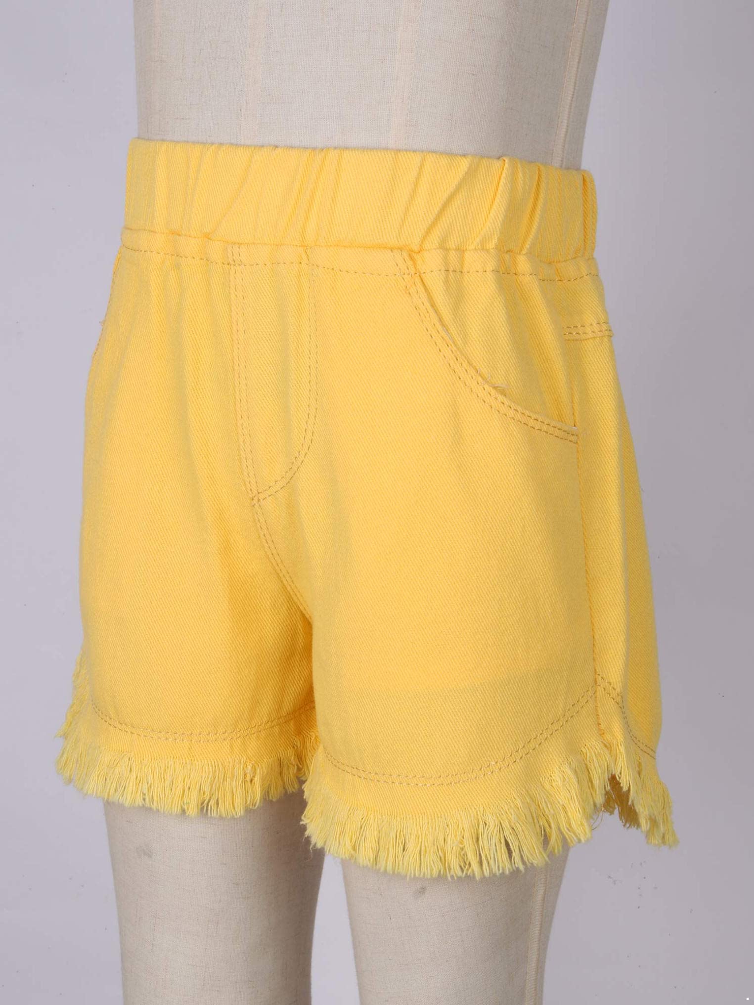 Girls High Waist Denim Shorts with Pockets - Stretchy Elastic Waistband Summer Casual Shorts for Kids & Youth - Perfect for Playdates, Beach Outings and Everyday Wear